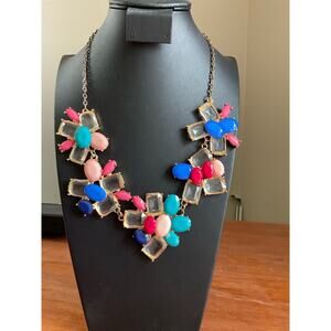 Beautiful multicolor, rhinestone statement, necklace on gold chain